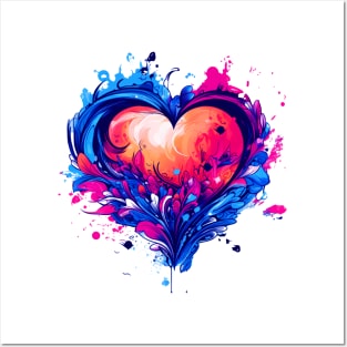 Heart Nouveau Design (Blue, Pink) Posters and Art